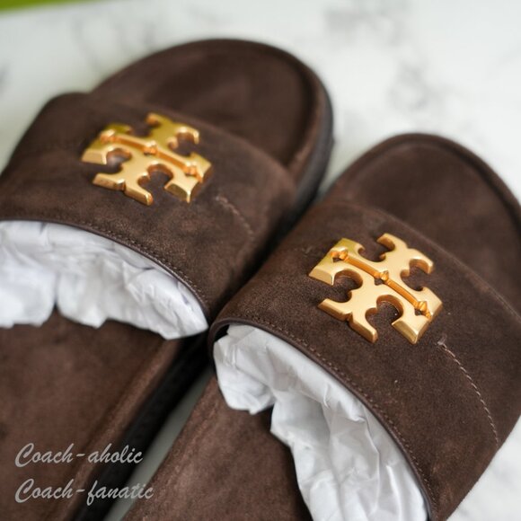 NIB Tory Burch Everly Anatomic Lug suede Slide Sandal in Dark Cocoa /Coconut - Picture 5 of 8